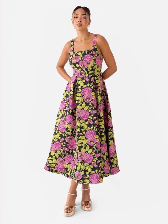 Maya Deluxe Maya Deluxe Women's Floral Square Neck Midaxi Dress - 3