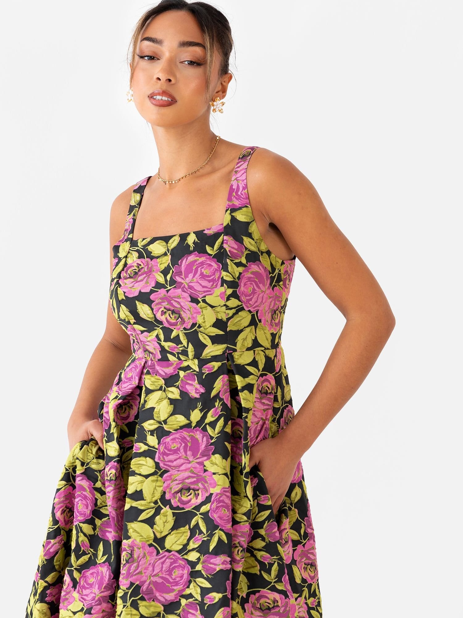 Maya Deluxe Maya Deluxe Women's Floral Square Neck Midaxi Dress - 4