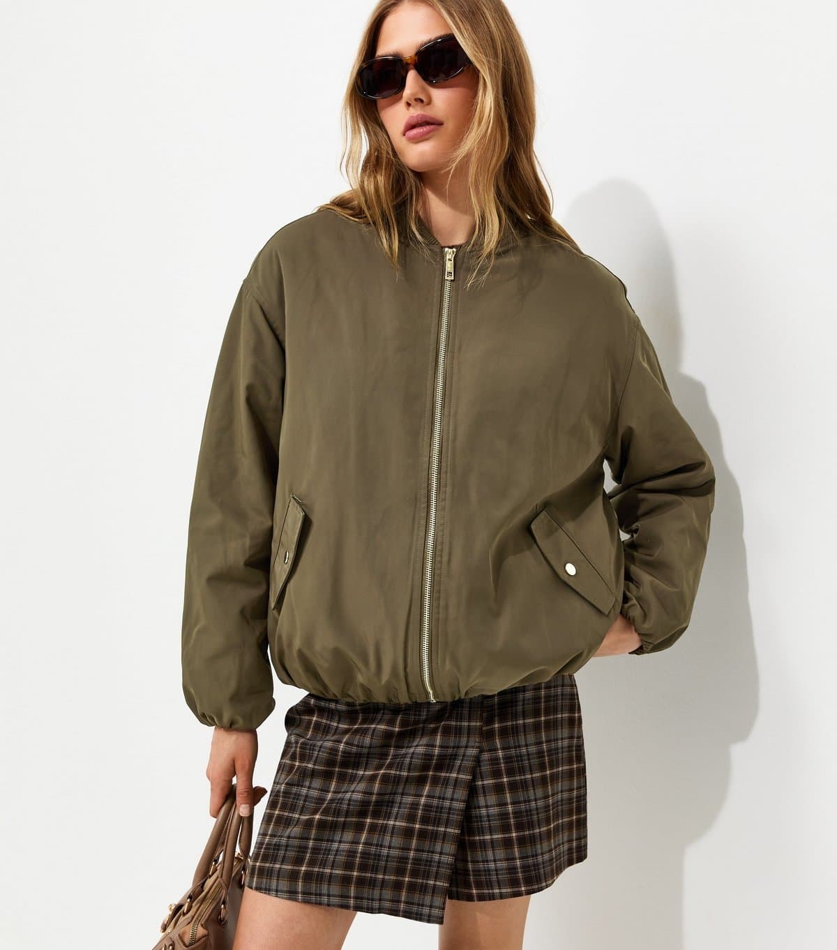 New Look Women's Dark Khaki Longline Padded Bomber Jacket New Look