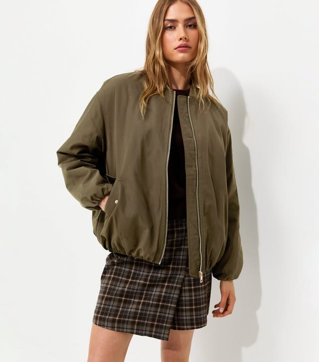 New Look Women's Dark Khaki Longline Padded Bomber Jacket New Look - 2