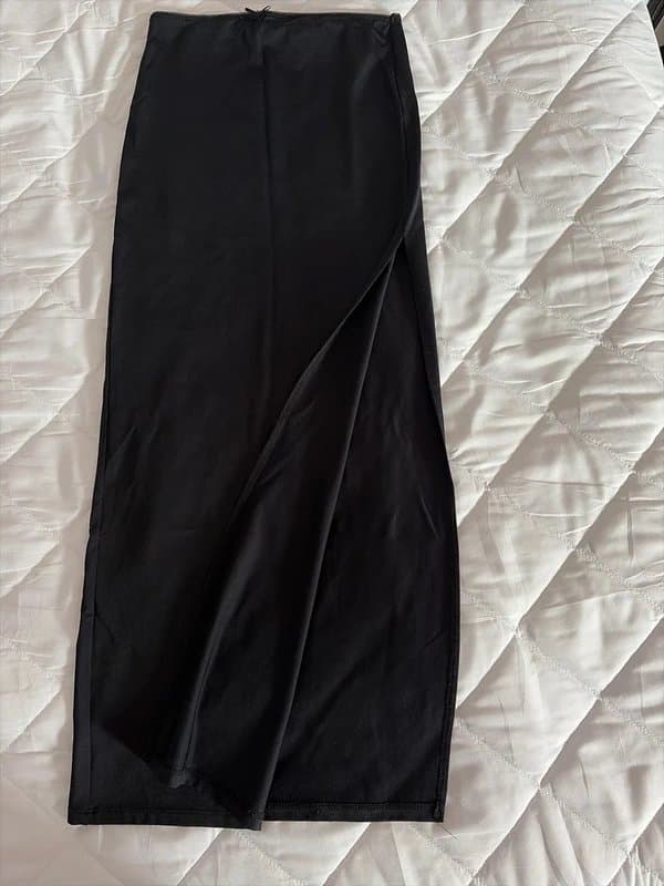 Bershka Black silk/satin maxi skirt with side split