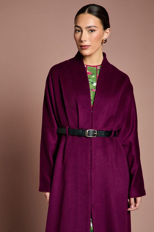 Coast Coast Women's Lisa Tan Occasion Belted Skirt Detail Coat in Wine - 2