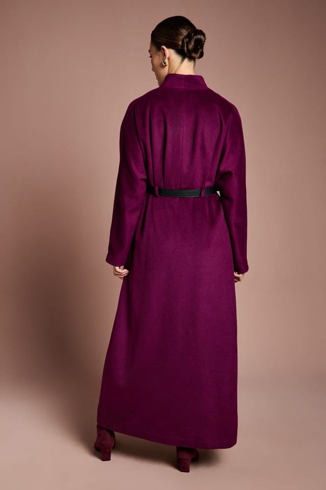 Coast Coast Women's Lisa Tan Occasion Belted Skirt Detail Coat in Wine - 3