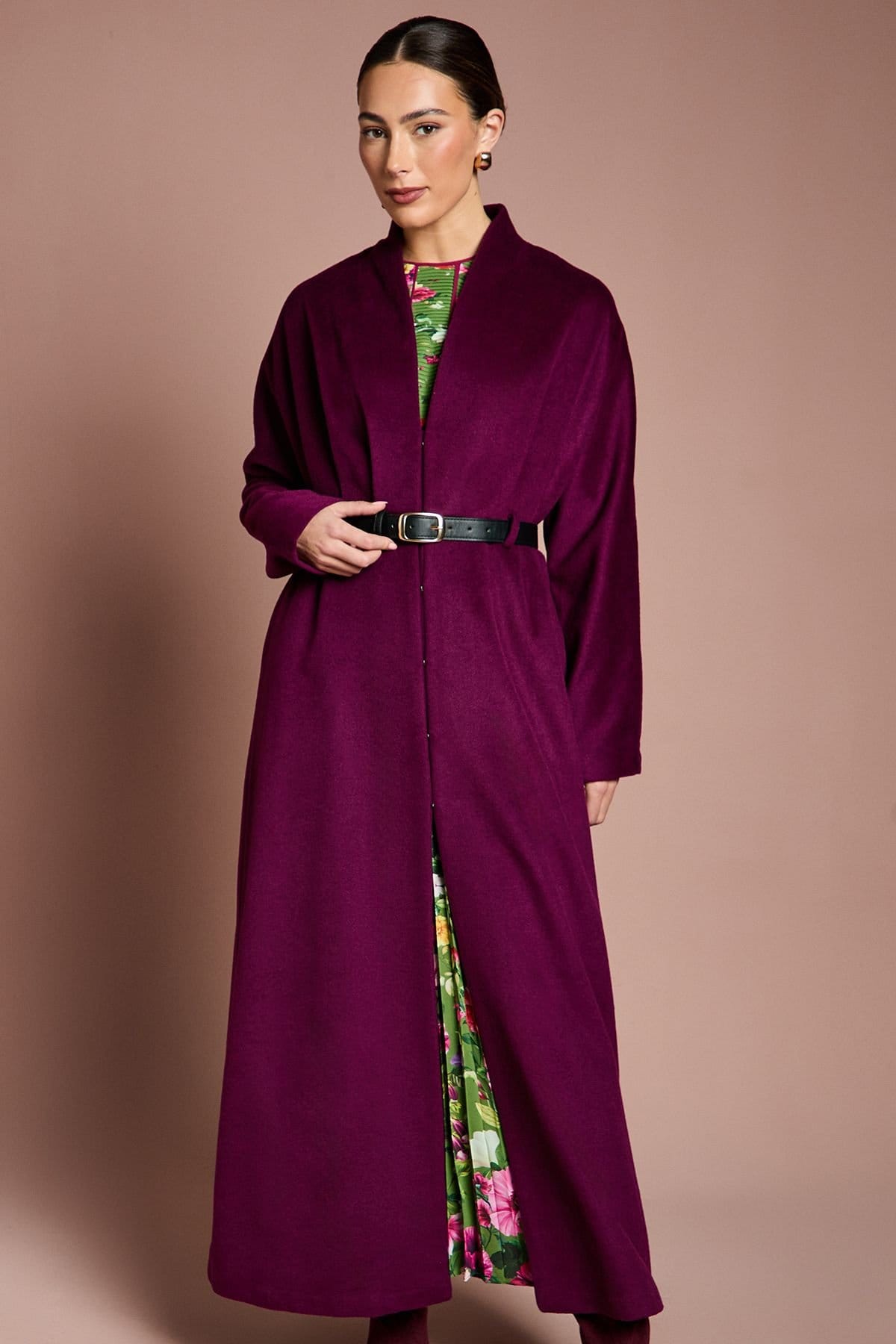 Coast Coast Women's Lisa Tan Occasion Belted Skirt Detail Coat in Wine - 4