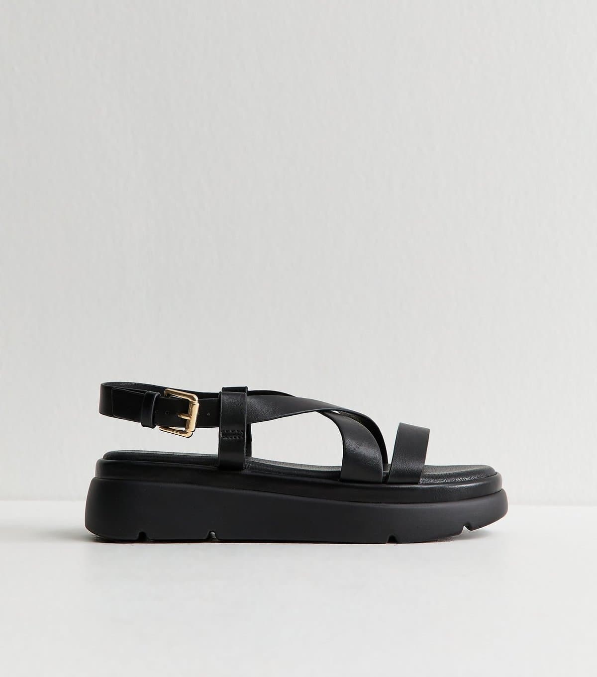 New Look Women's Black Faux Leather Crossover Strap Flatform Sandals Vegan New Look