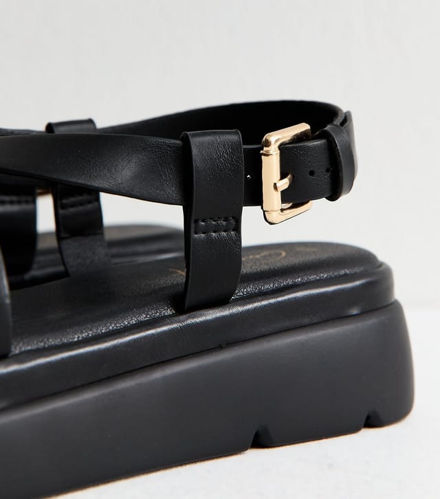 New Look Women's Black Faux Leather Crossover Strap Flatform Sandals Vegan New Look - 3