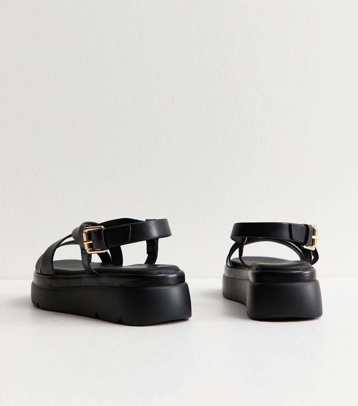 New Look Women's Black Faux Leather Crossover Strap Flatform Sandals Vegan New Look - 4