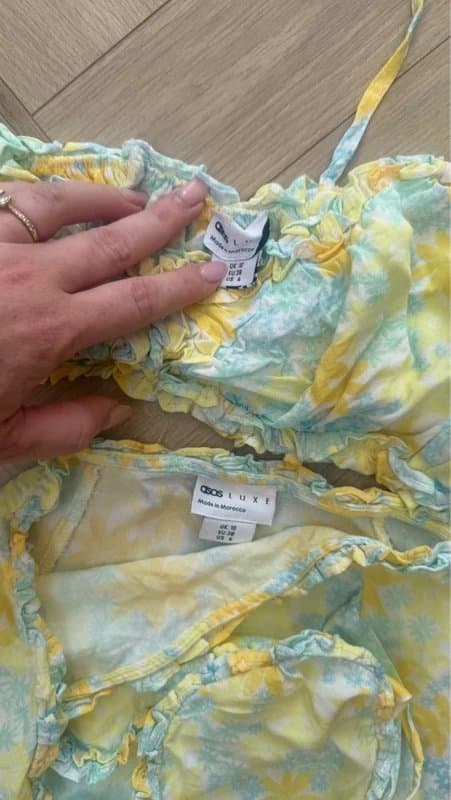 ASOS ASOS Luxe yellow floral ruched co-ord set UK 10 crop top & wrap midi skirt