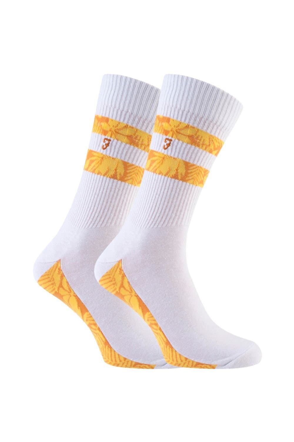Farah Farah Men's 2 Pack White Mustard Stripe Sports Socks