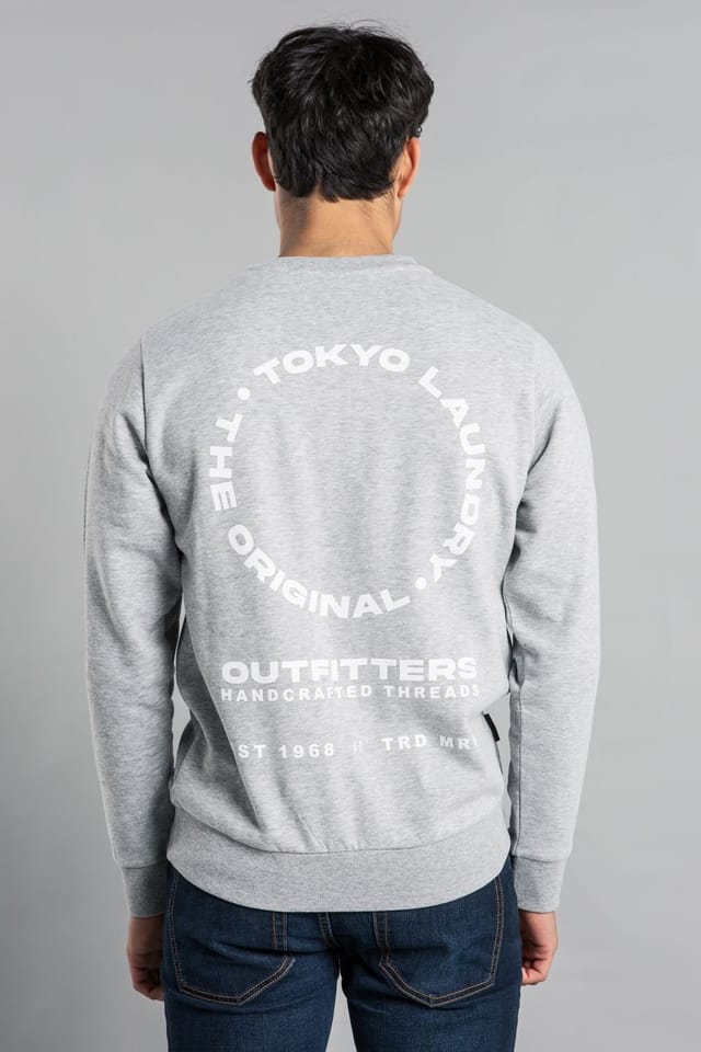 Tokyo Laundry Tokyo Laundry Men's Crew Neck Sweatshirt with Logo Print in Light Grey - 2