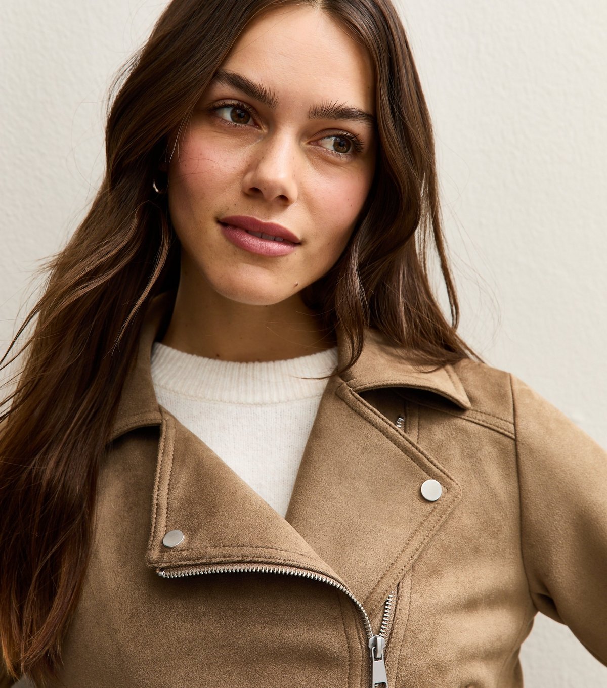 New Look Women's Petite Tan Faux Suede Biker Jacket New Look - 2