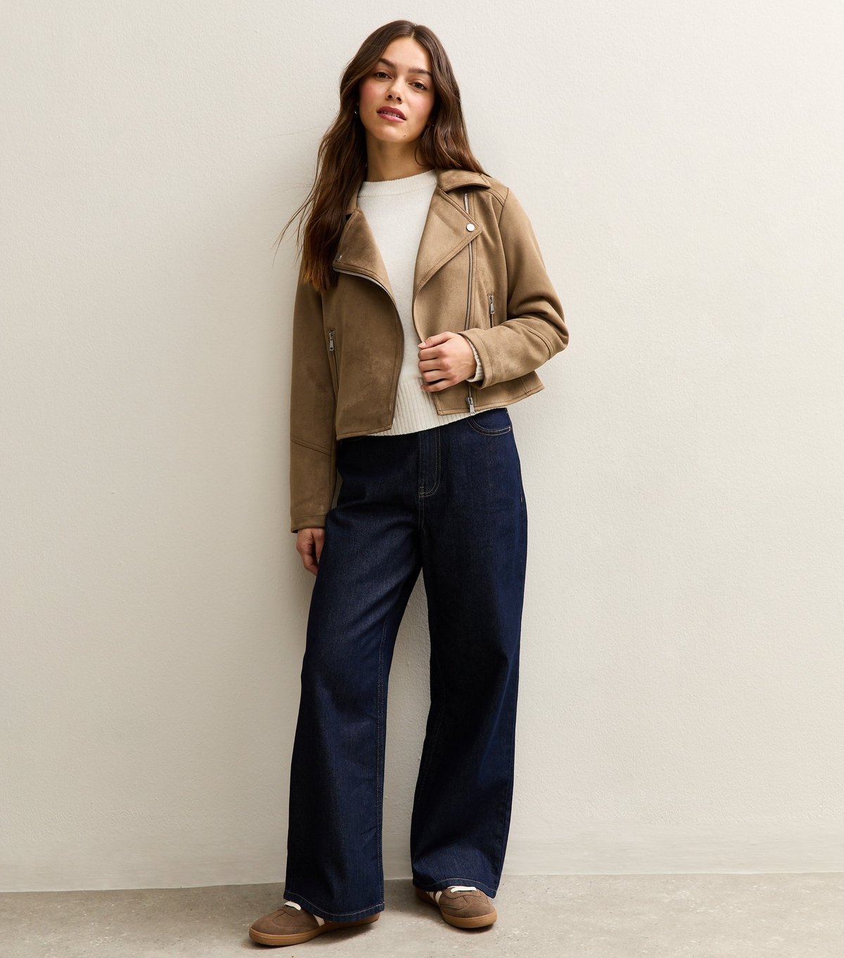 New Look Women's Petite Tan Faux Suede Biker Jacket New Look - 3