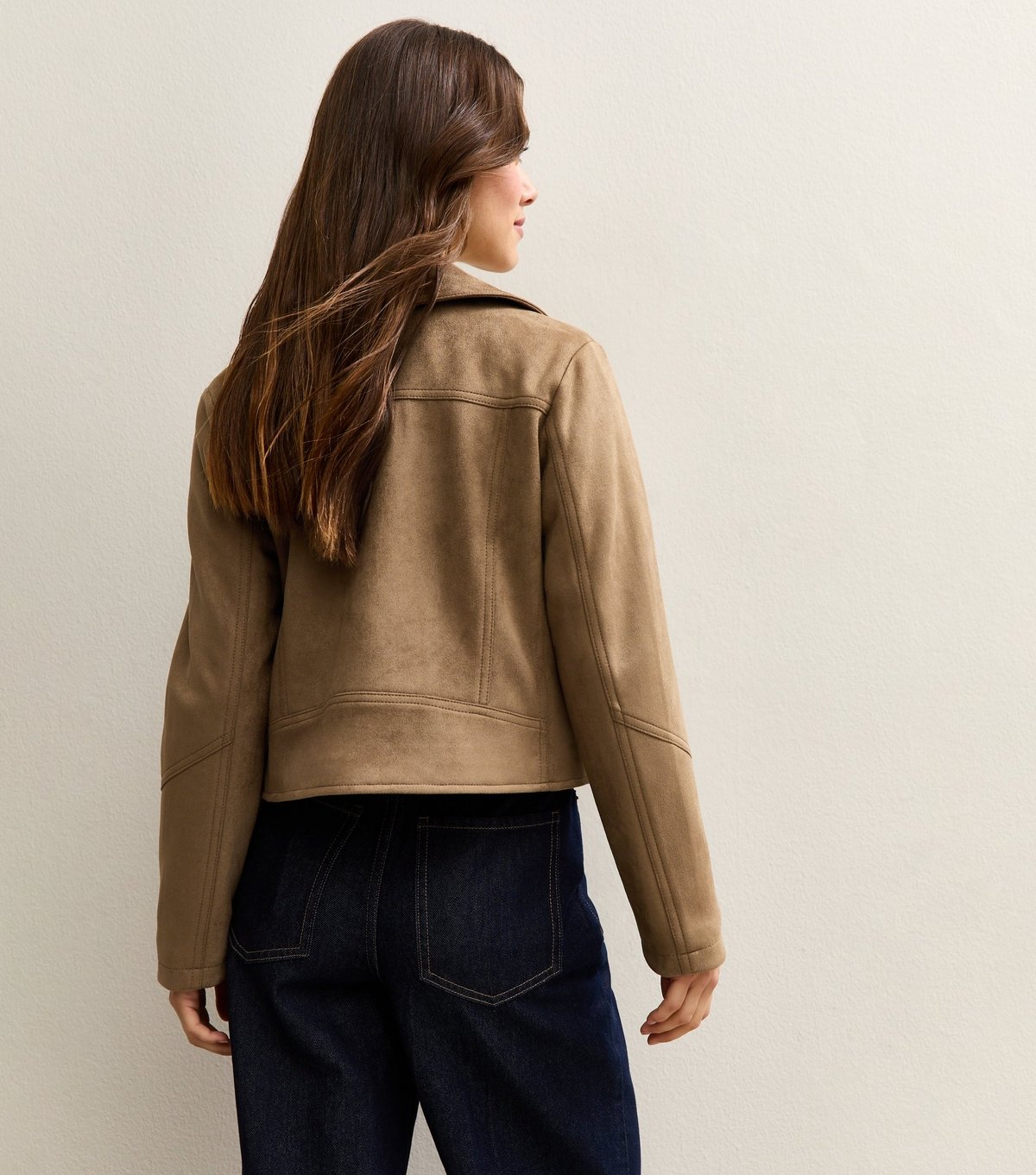 New Look Women's Petite Tan Faux Suede Biker Jacket New Look - 4