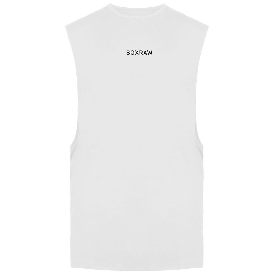 BoxRaw BoxRaw Men's Crew Neck White Sleeveless Relaxed Fit SMRT-TEC Muscle Tank Top
