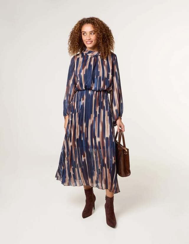 Blue Vanilla High Neck Printed Dress With Elasticated Waist - 2