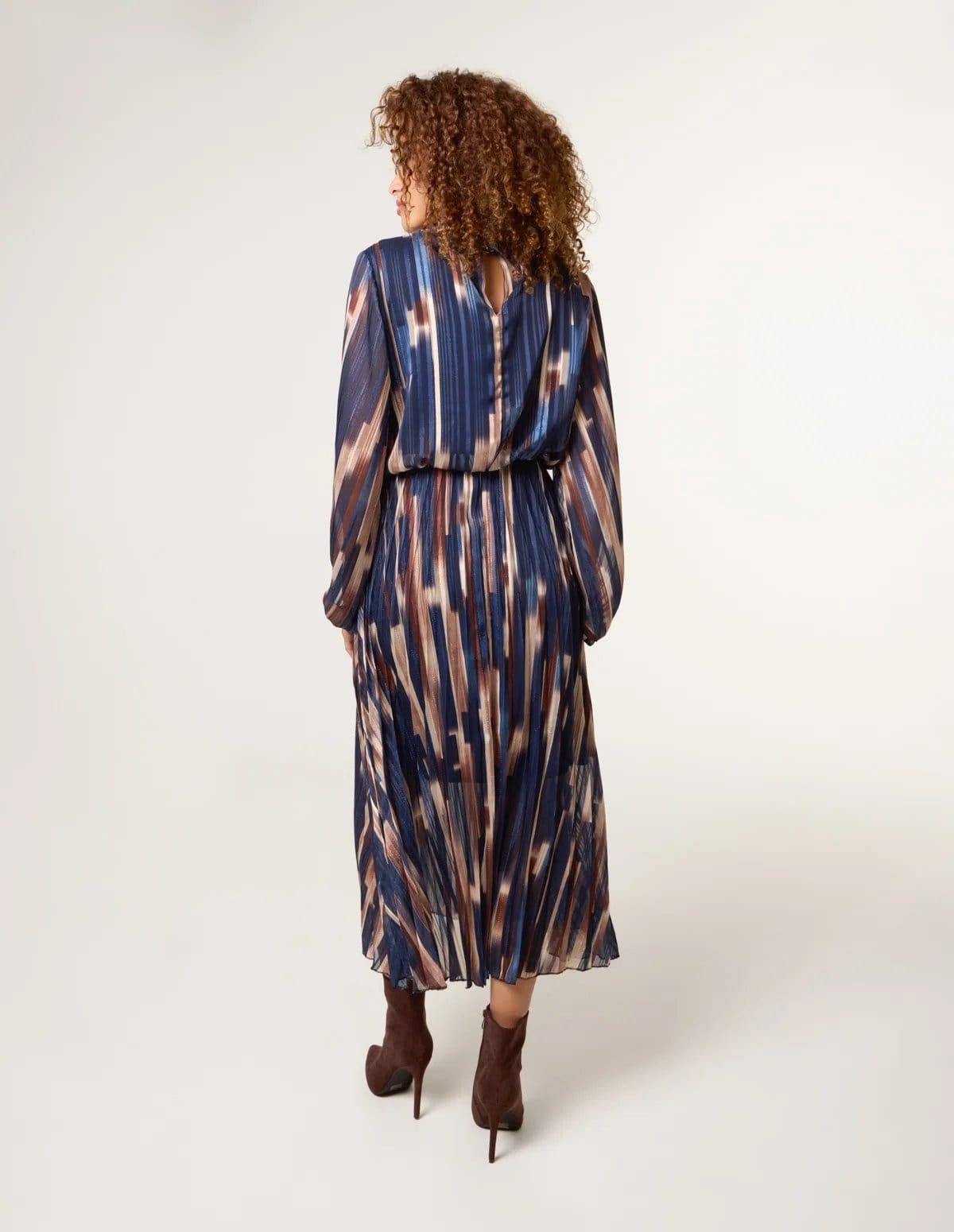 Blue Vanilla High Neck Printed Dress With Elasticated Waist - 4