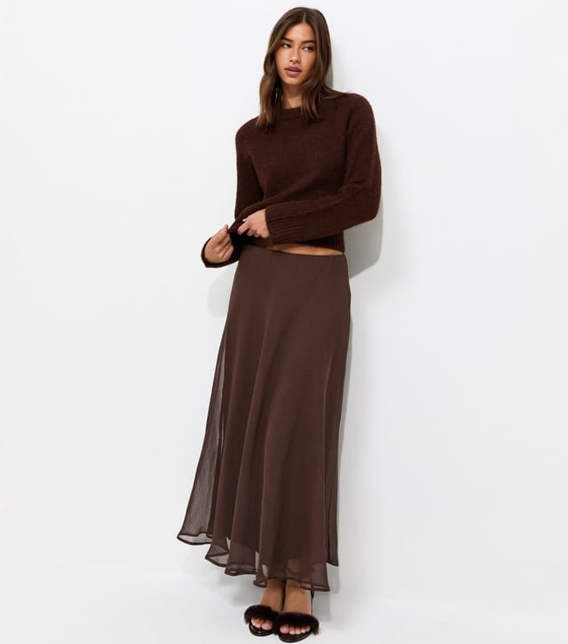 New Look Women's Dark Brown Chiffon Circle Skirt New Look - 3
