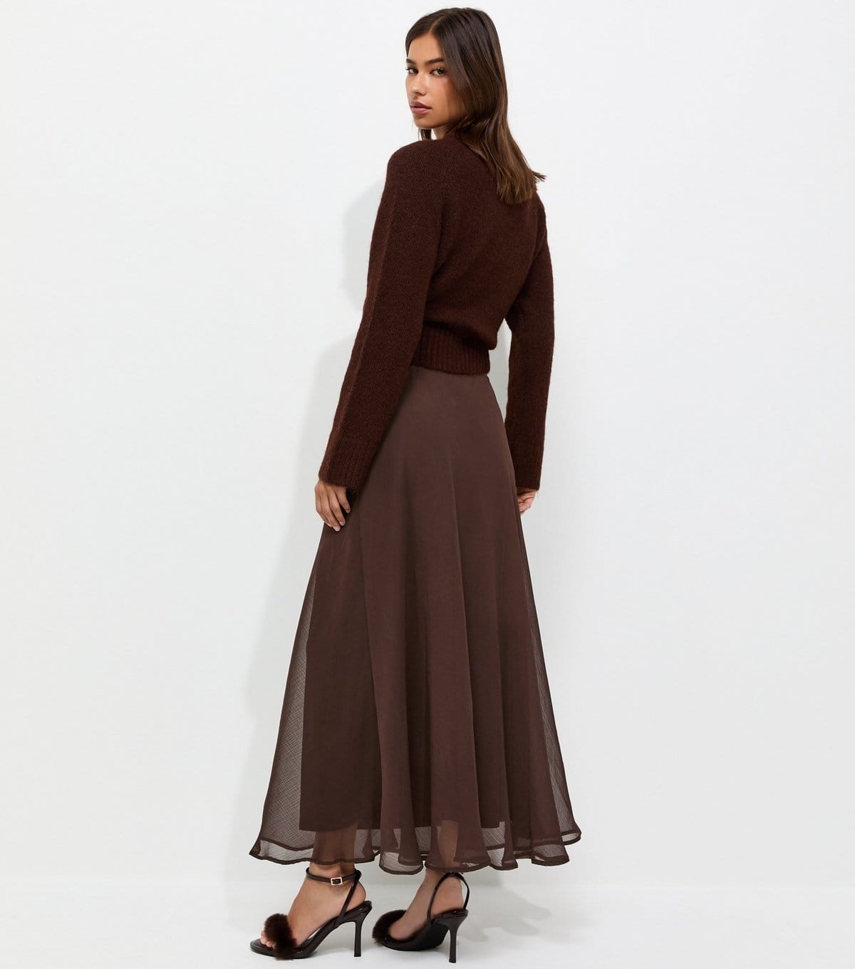 New Look Women's Dark Brown Chiffon Circle Skirt New Look - 4