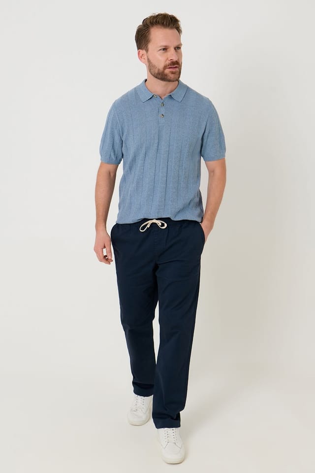 Saltwell Saltwell Men's Ribbed Short Sleeve Cotton Polo Shirt in Blue - 3
