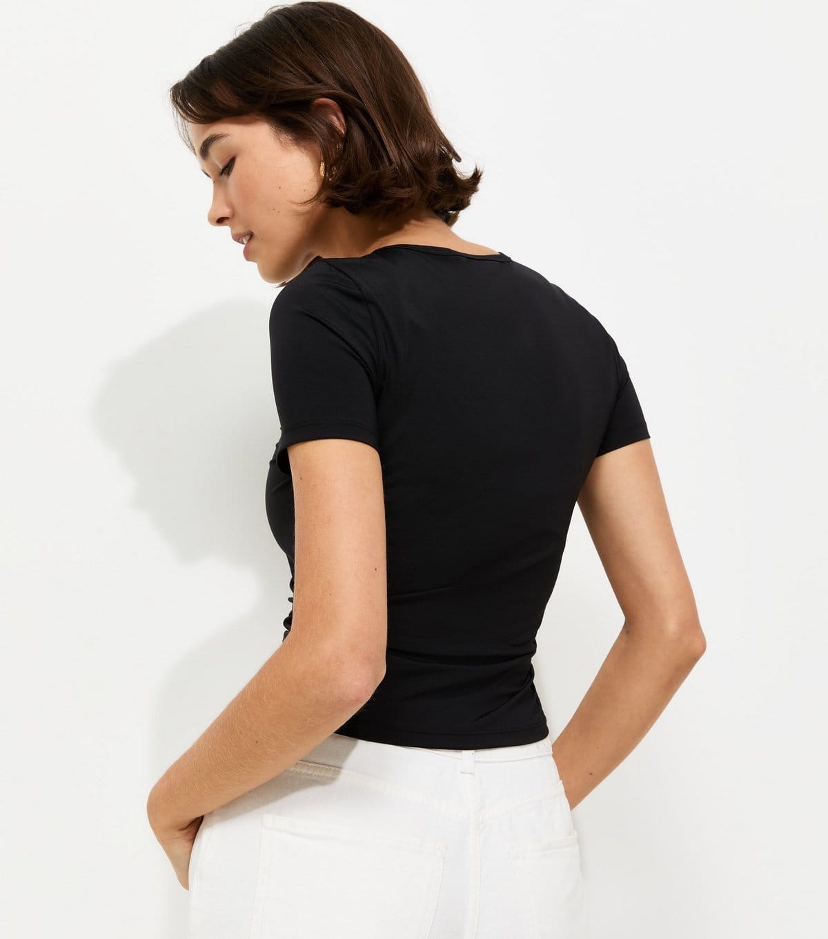New Look Women's Black Ruched Sides Slinky Baby Tee T-Shirt New Look - 4