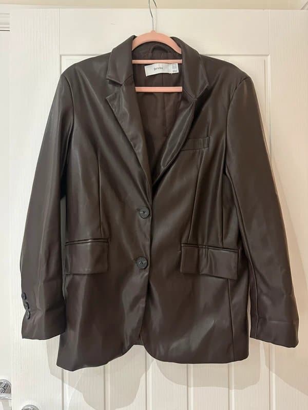 Bershka Bershka chocolate brown faux leather style oversized blazer. Size XS.