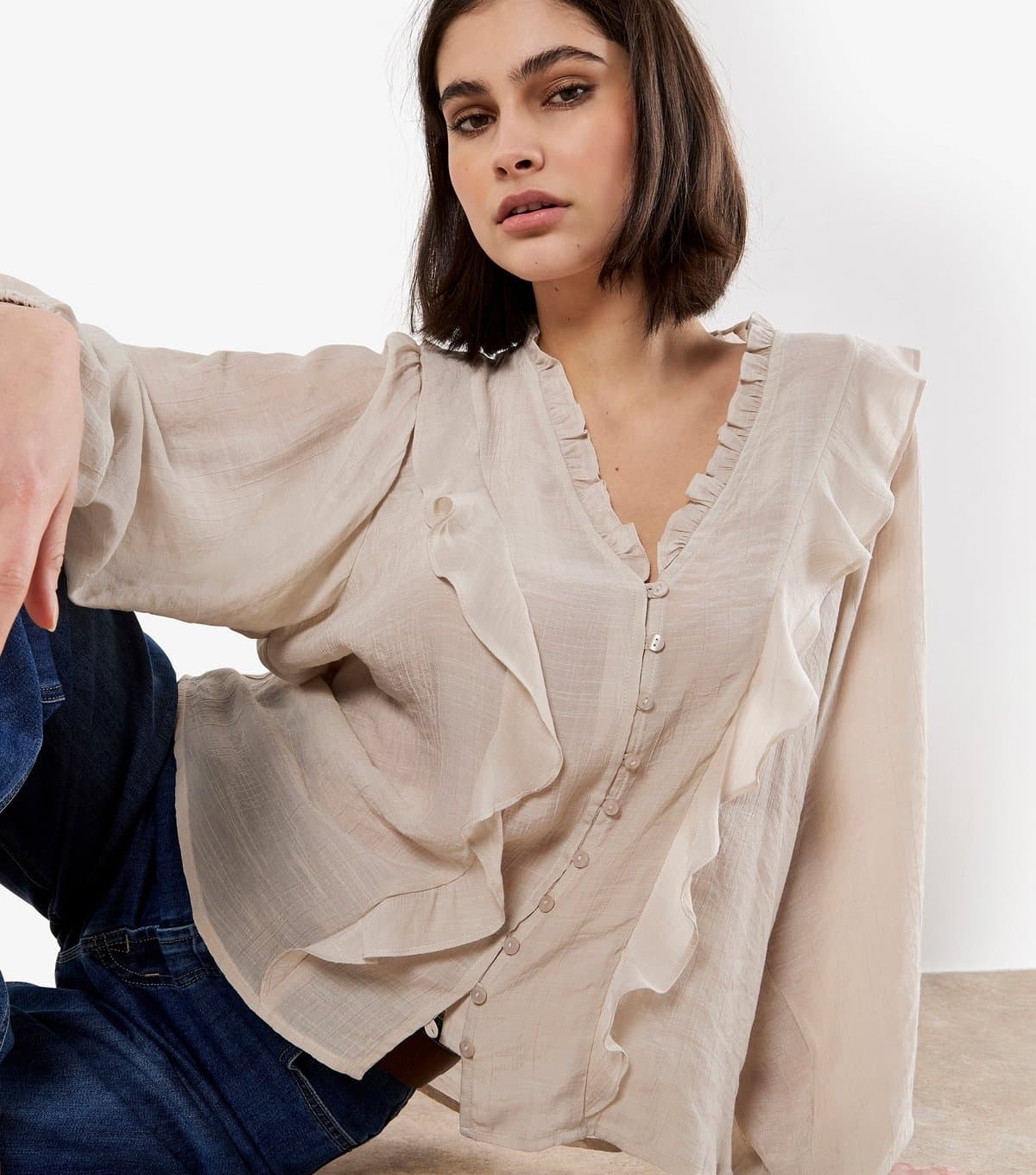 Apricot Apricot Stone Ruffle Trimmed V-Neck Shirt