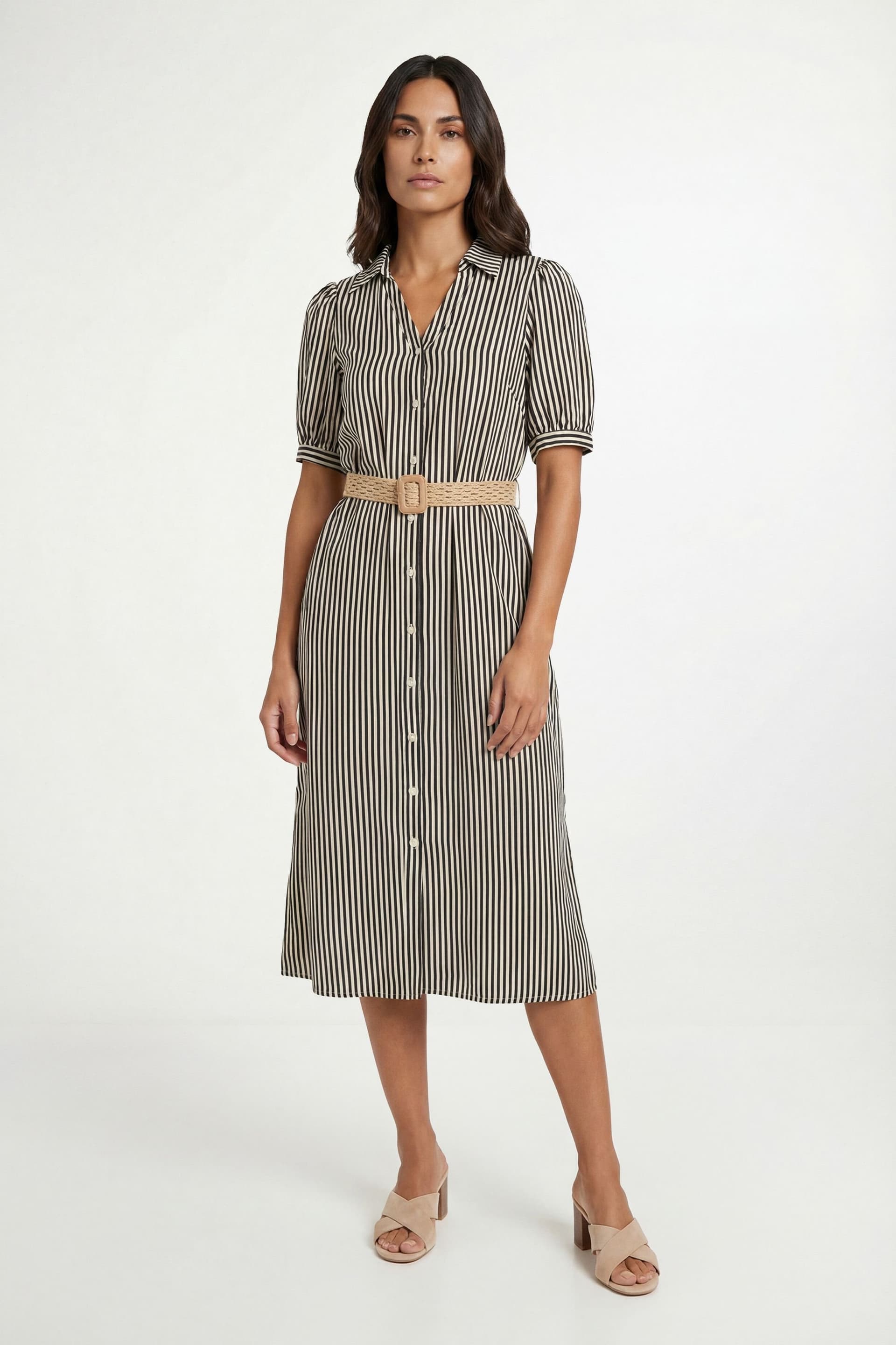 Wallis Wallis Women's Summer Stripe Belted Midi Dress in Black
