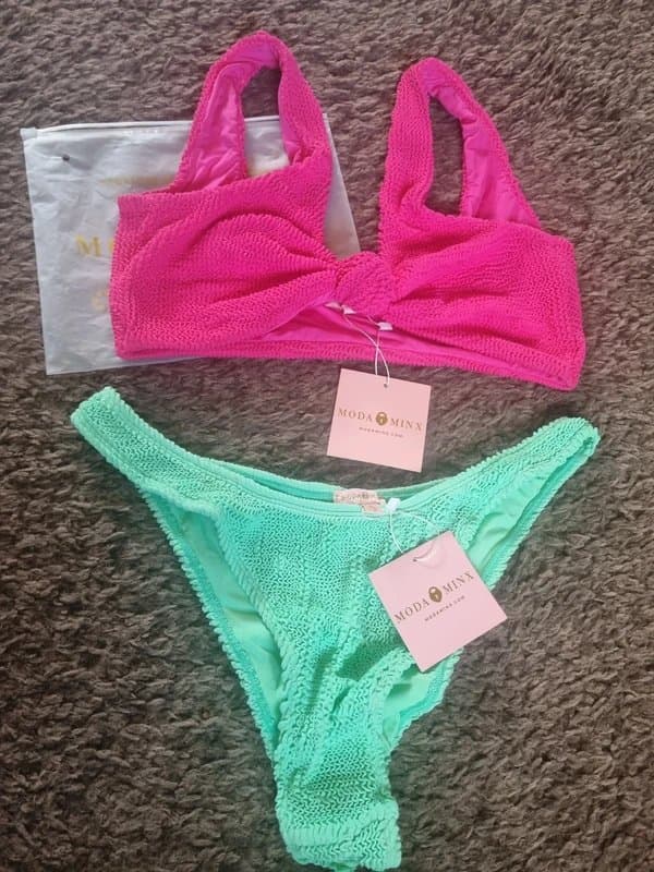 Moda Minx Moda Minx raspberry mint knot-front scrunch bikini set size XL