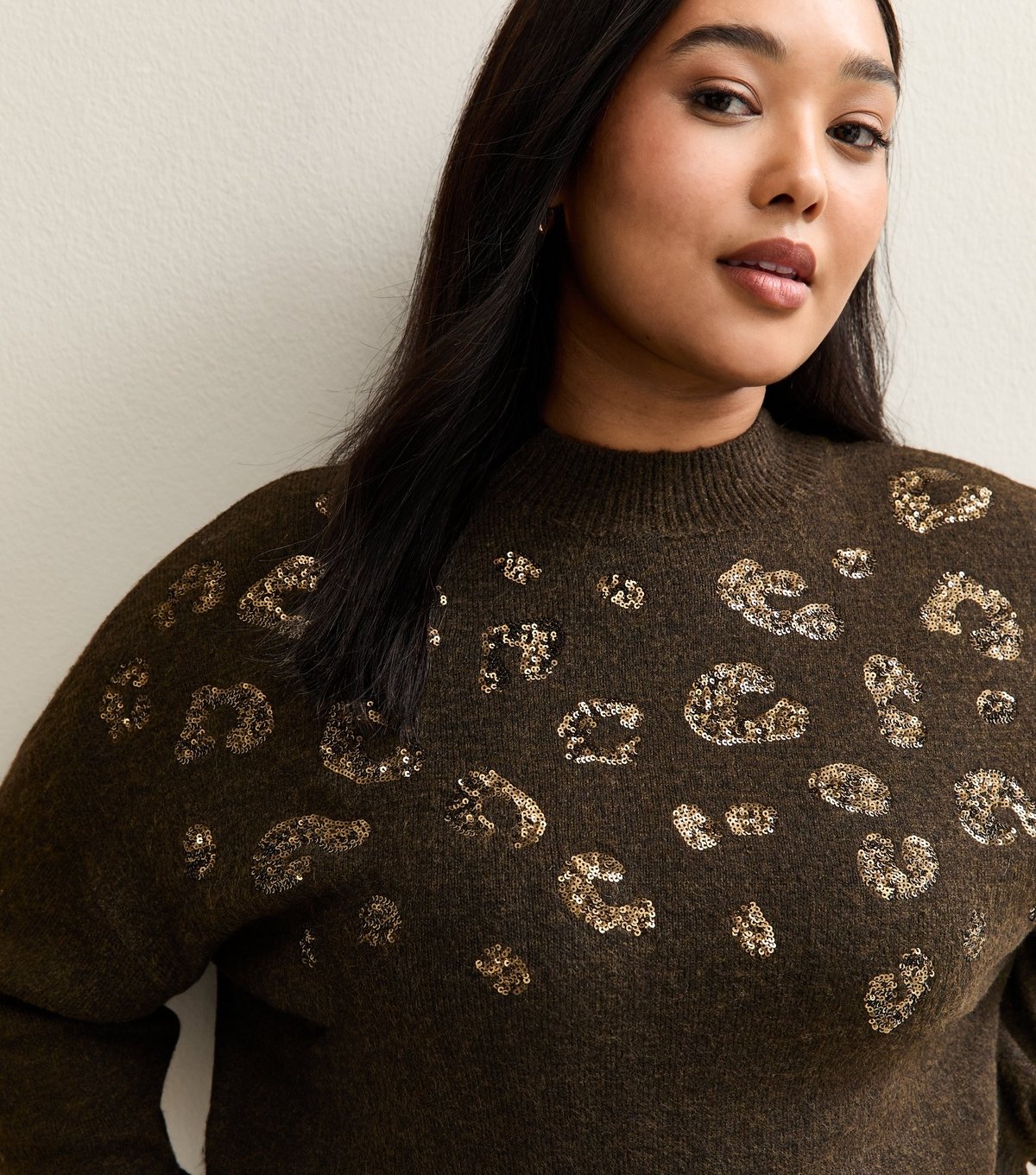 New Look Women's Plus Size Brown Sequin Leopard Knit Jumper Curves New Look - 2