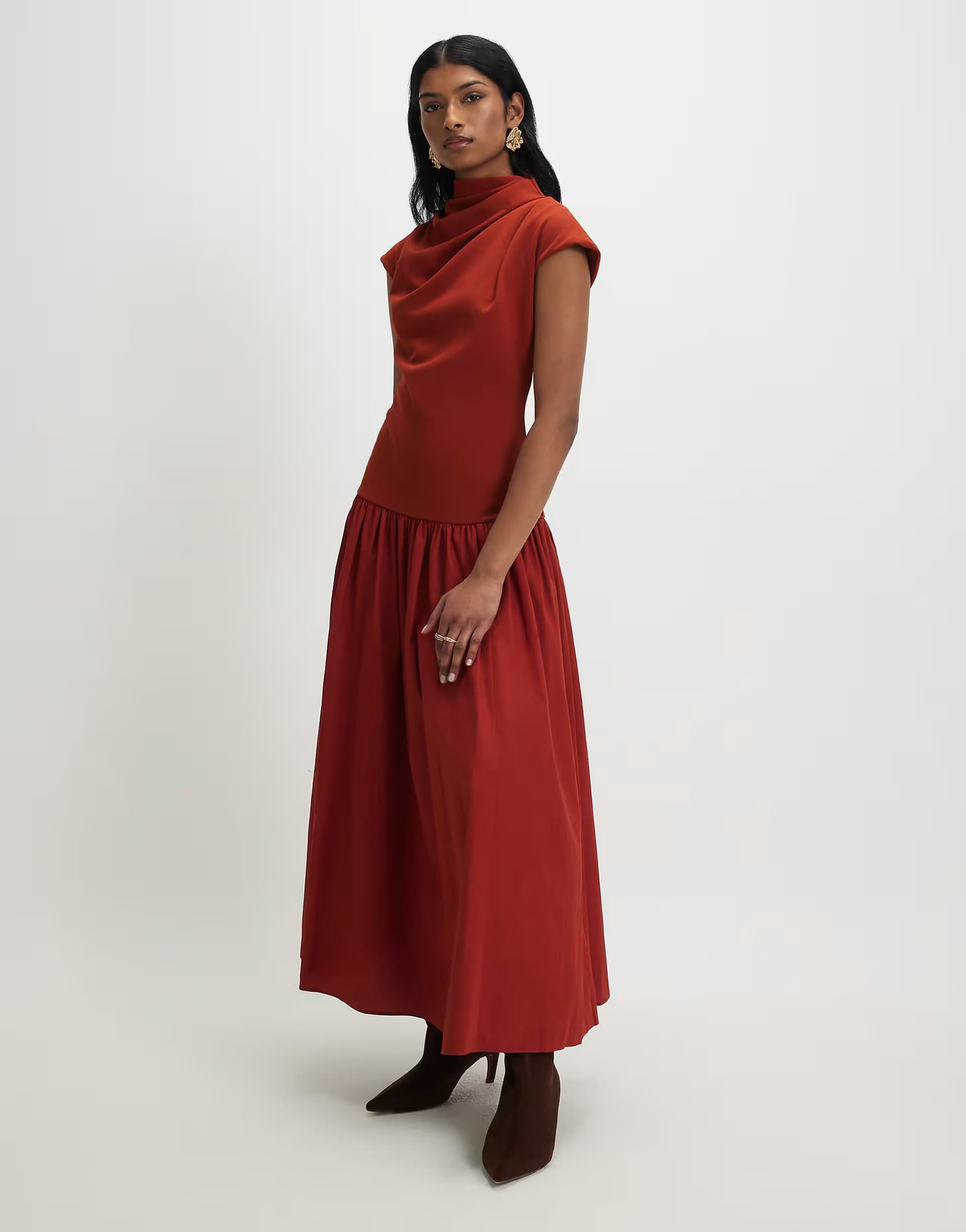 ASOS River Island Short sleeve hybrid drape maxi dress in rust