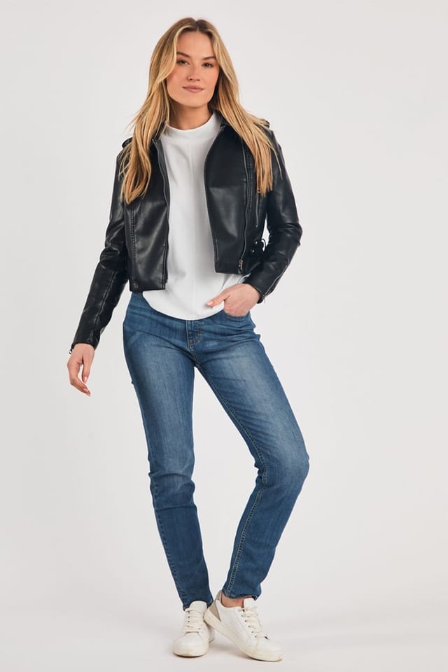 French Connection French Connection Women's Faux Leather Biker Jacket in Black - 3