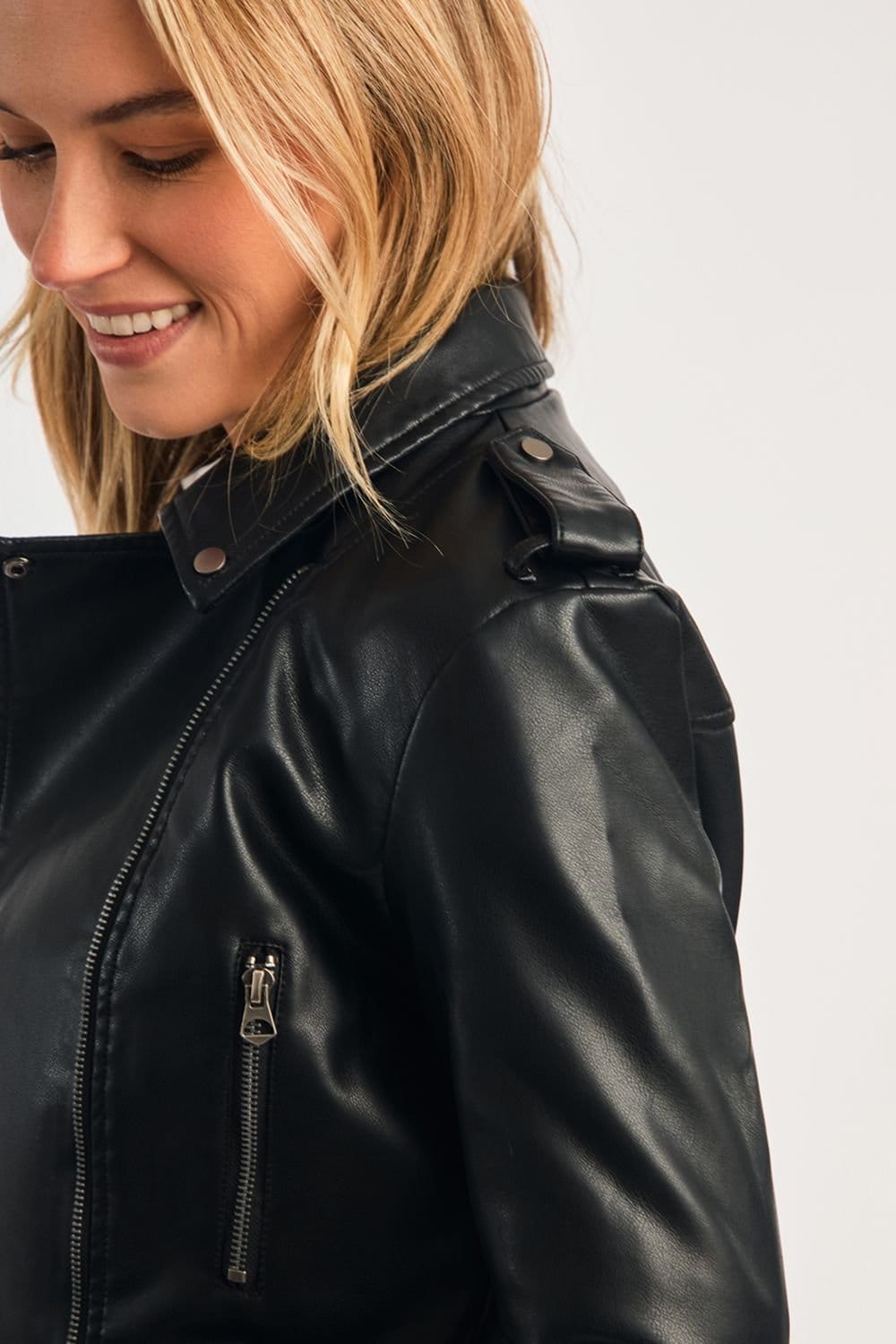 French Connection French Connection Women's Faux Leather Biker Jacket in Black - 4