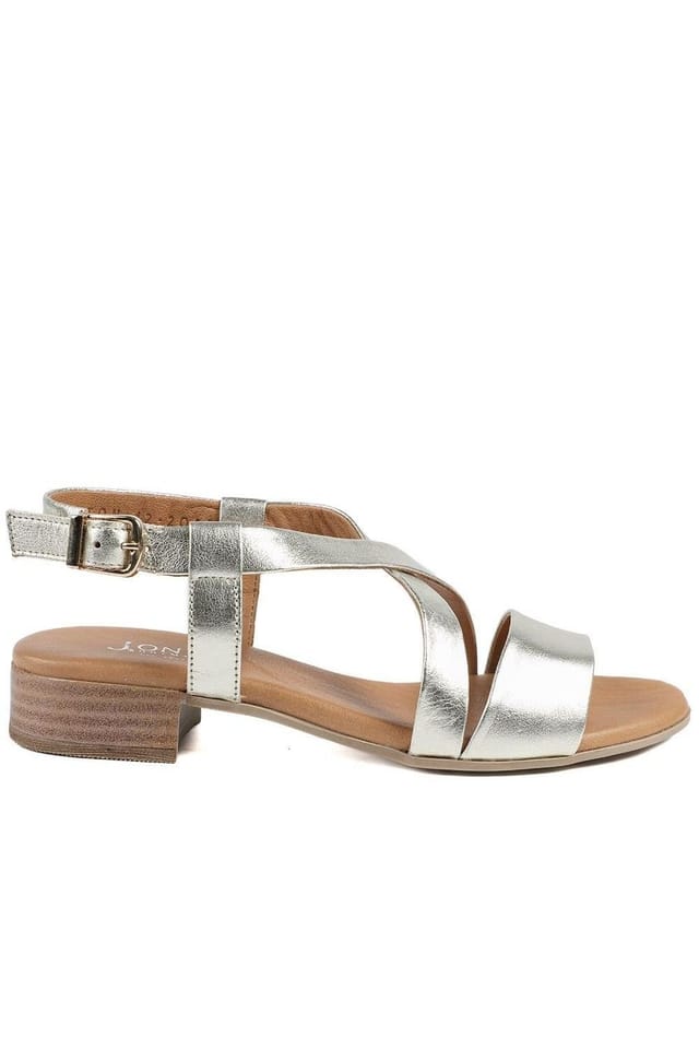 Jones Bootmaker Jones Bootmaker Women's Halston Leather Block Heel Sandals in Gold - 2