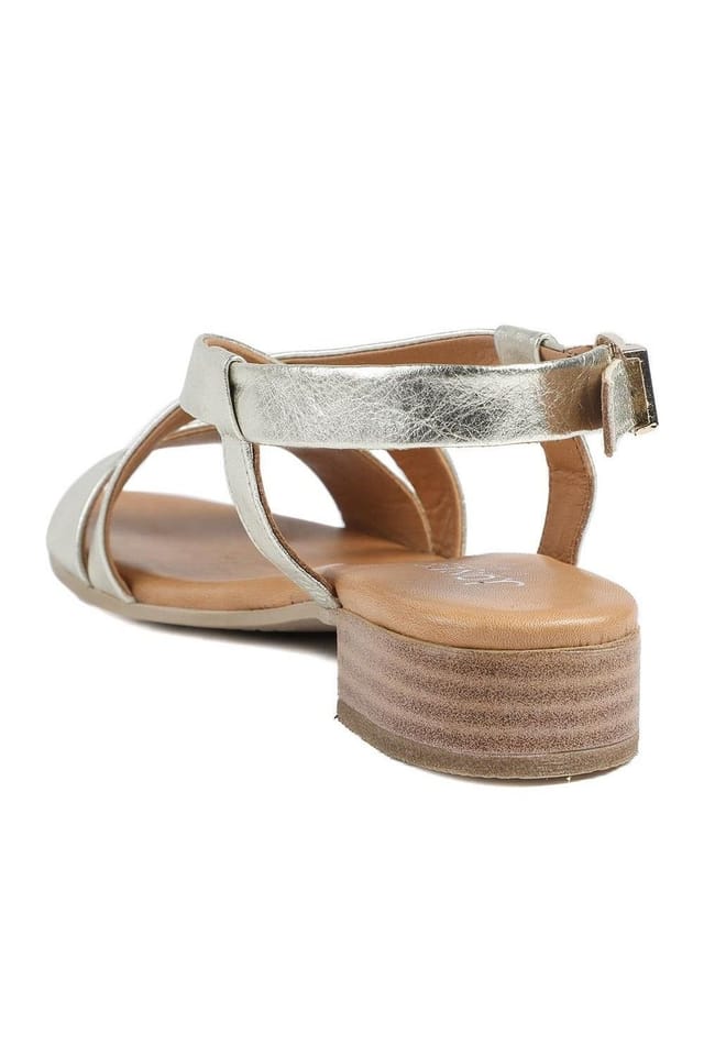 Jones Bootmaker Jones Bootmaker Women's Halston Leather Block Heel Sandals in Gold - 3