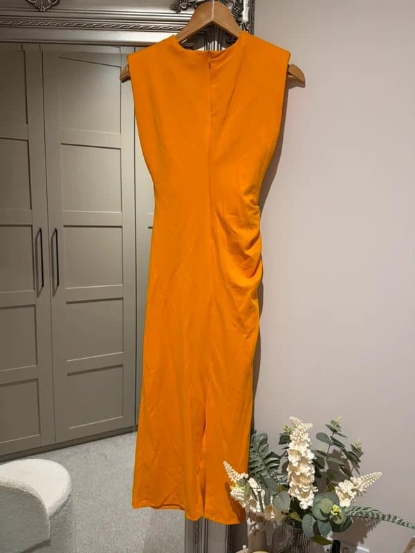 Zara Orange ruched side maxi dress