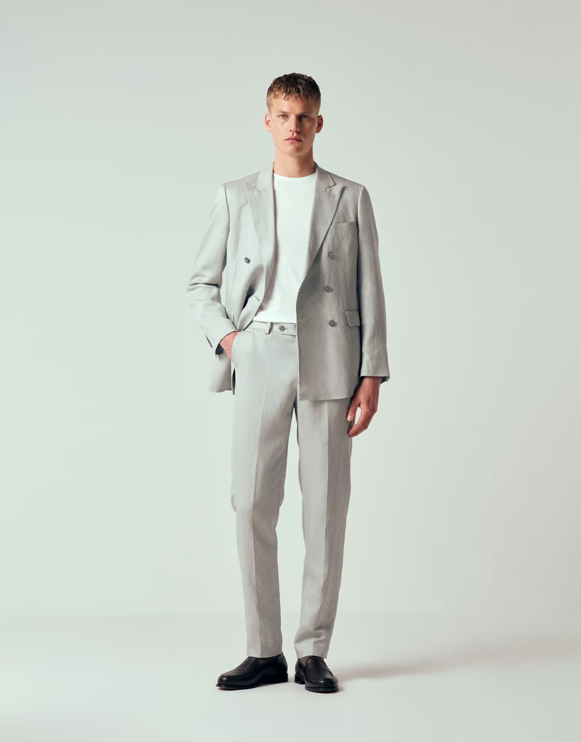 ASOS Mango Amalfic linen blend slim fit suit trouser in pale grey