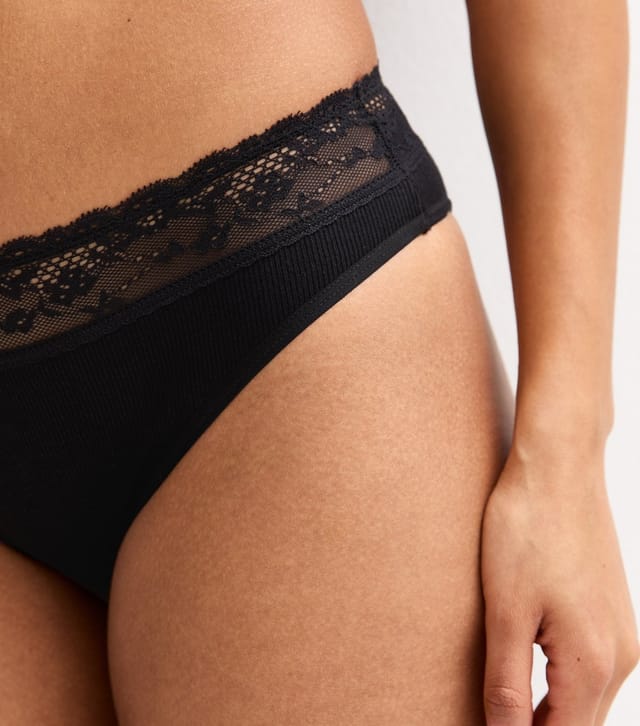 New Look Women's Black Ribbed Cotton Lace Trim Brazilian Briefs New Look - 3