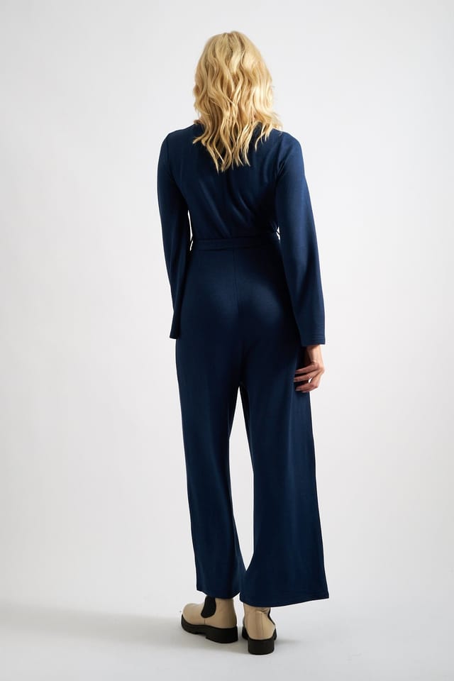 Louche Louche Women's Coraline Brushed Marl Navy V-Neck Jumpsuit in Blue - 2