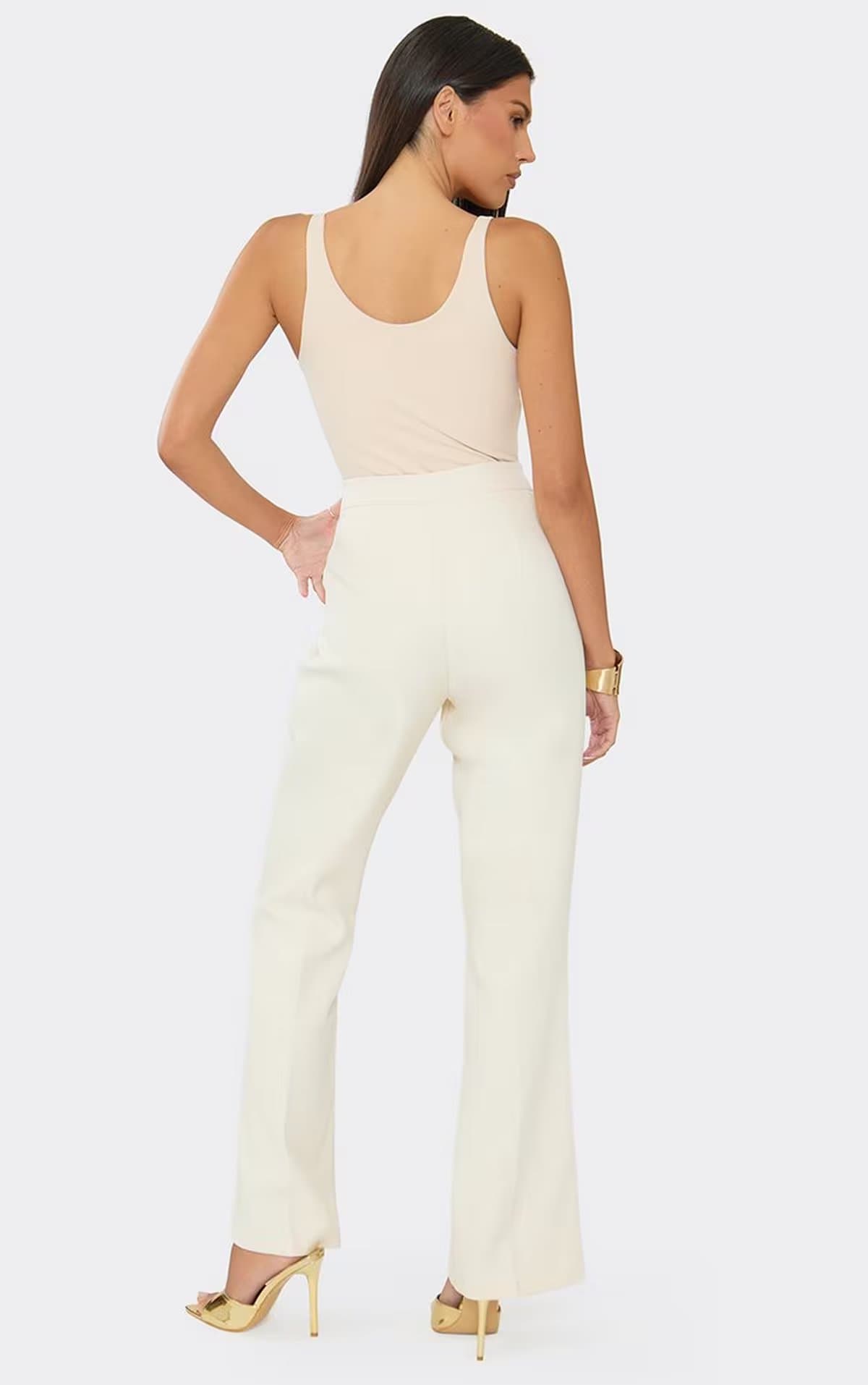 EGO High Waist Soft Tailored Flared Leg Trousers In Cream, Women's Size UK 6