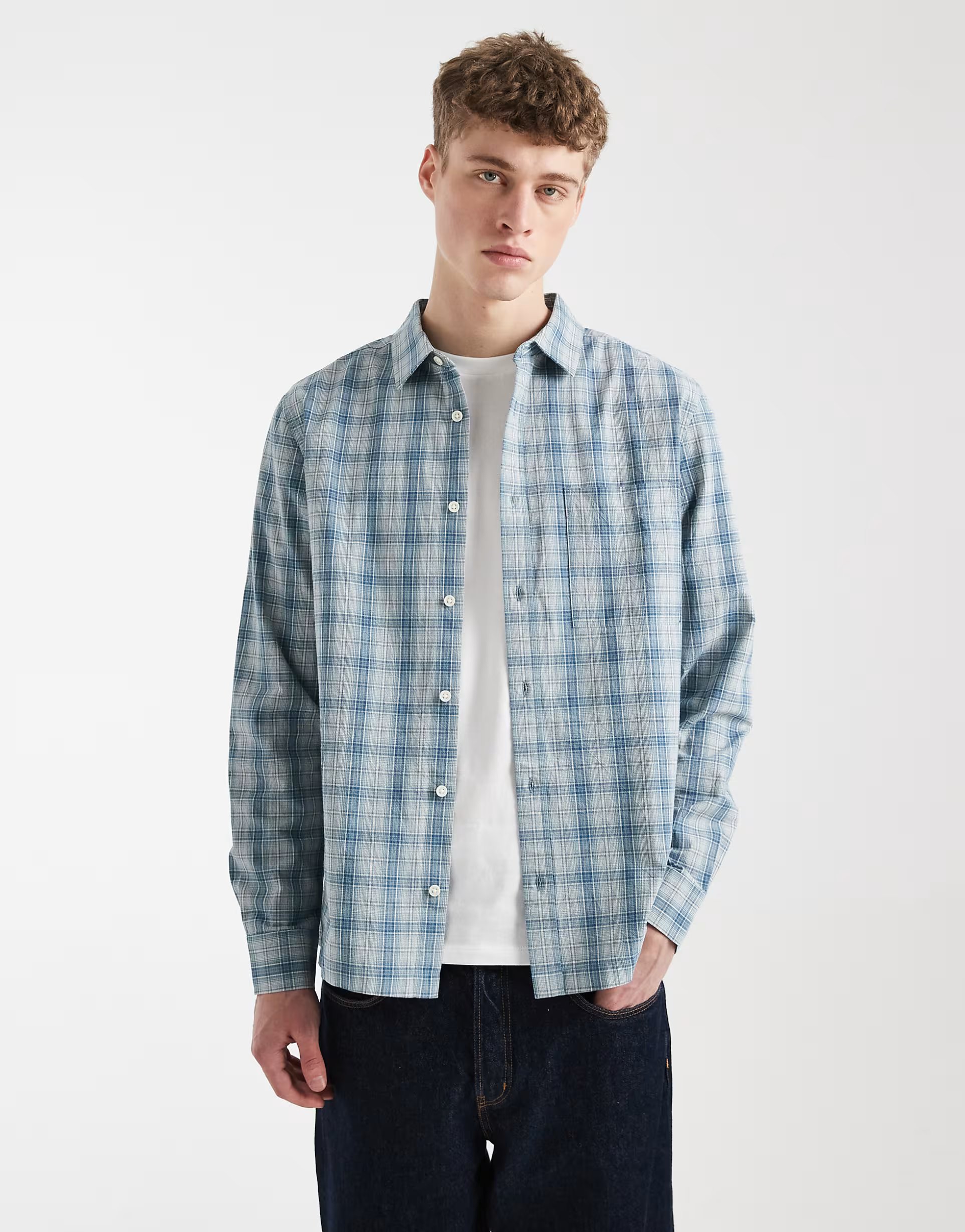 ASOS ASOS DESIGN regular fit check shirt in blue - 1