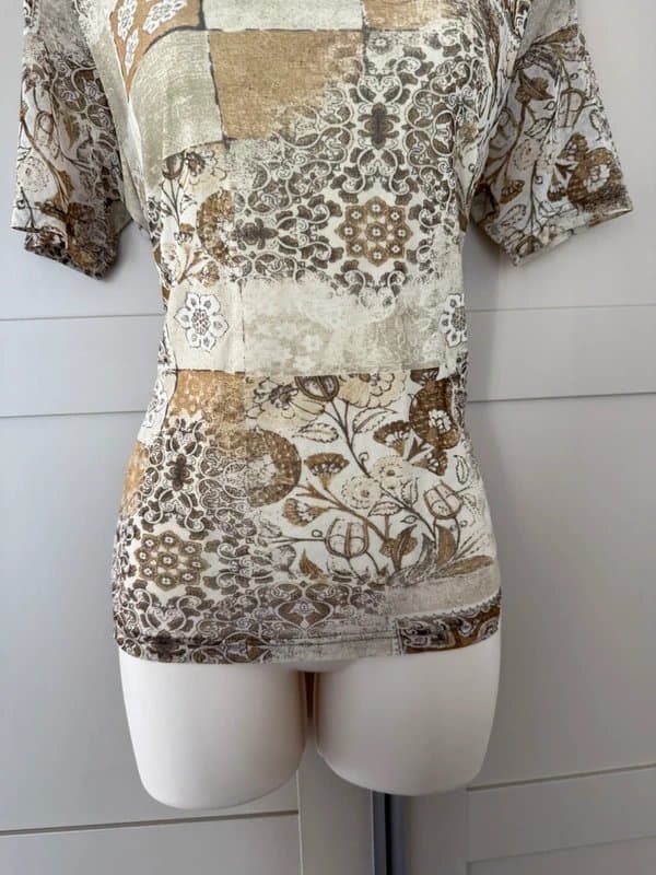 lisa tossa Vintage Patchwork Boho Floral Print Mesh T-Shirt XL Y2K