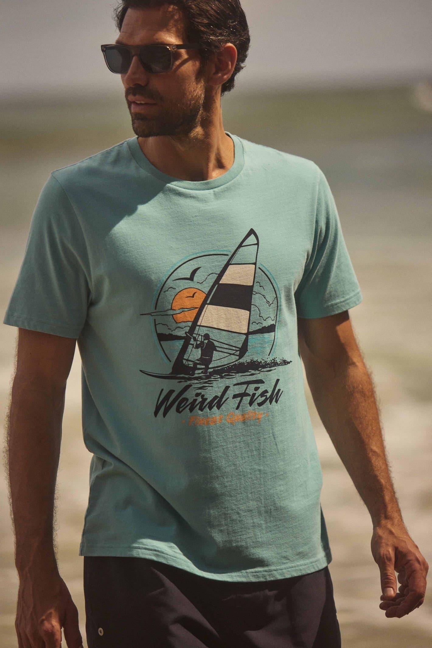 Weird Fish Weird Fish Men's Cross Shore Front Print Graphic T-Shirt in Aqua