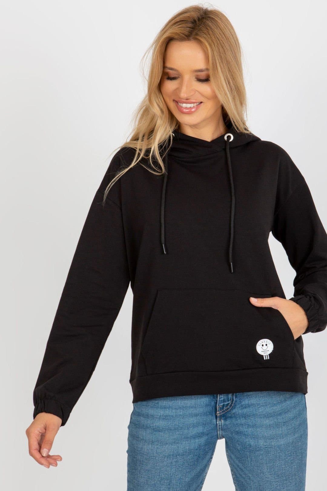 Love Lace Love Lace Women's Cotton Hooded Sweatshirt with Kangaroo Pocket in Black