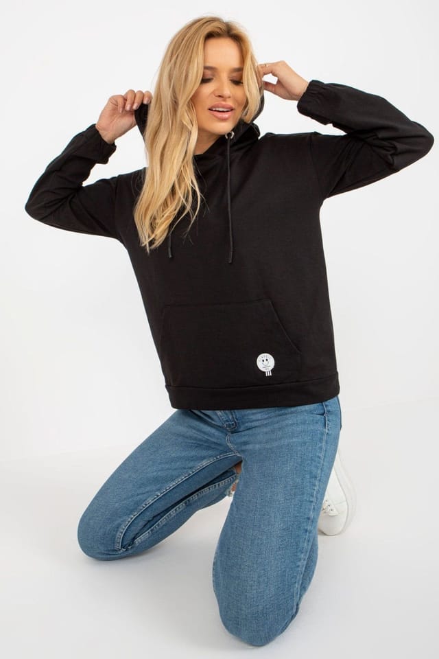 Love Lace Love Lace Women's Cotton Hooded Sweatshirt with Kangaroo Pocket in Black - 2