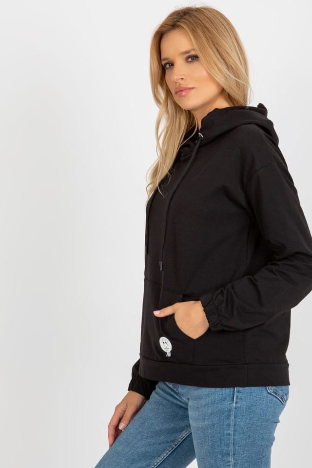 Love Lace Love Lace Women's Cotton Hooded Sweatshirt with Kangaroo Pocket in Black - 3