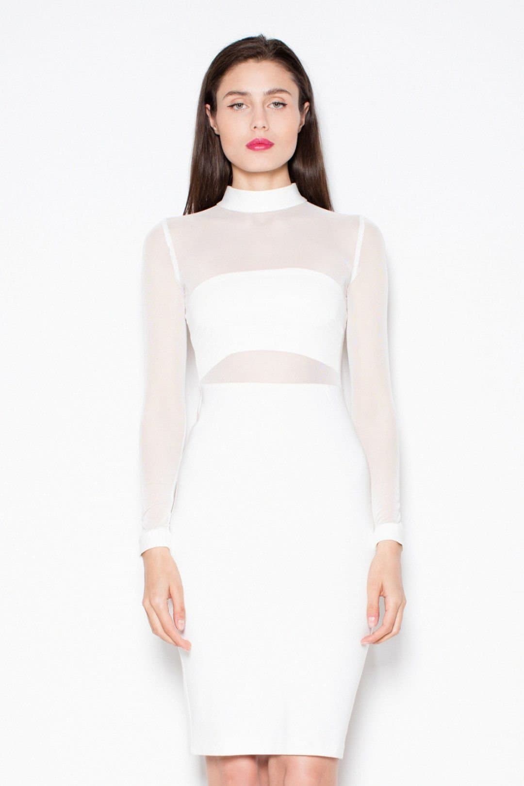 Love Lace Love Lace Women's Mesh Sleeve Waist Cutout Knit Dress in White