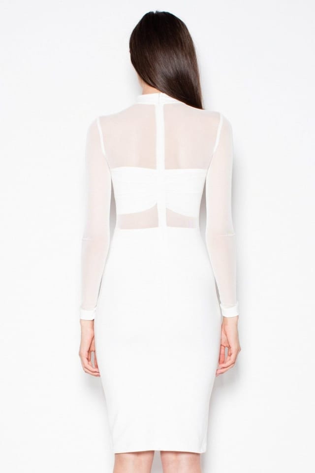 Love Lace Love Lace Women's Mesh Sleeve Waist Cutout Knit Dress in White - 3