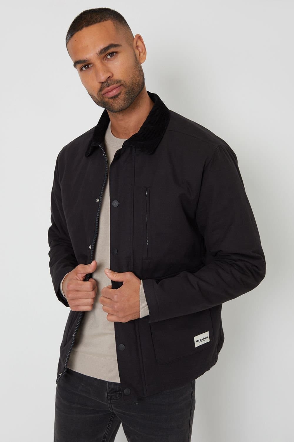 Threadbare Threadbare Men's 'Frawley' Cotton Twill Lightweight Jacket in Black