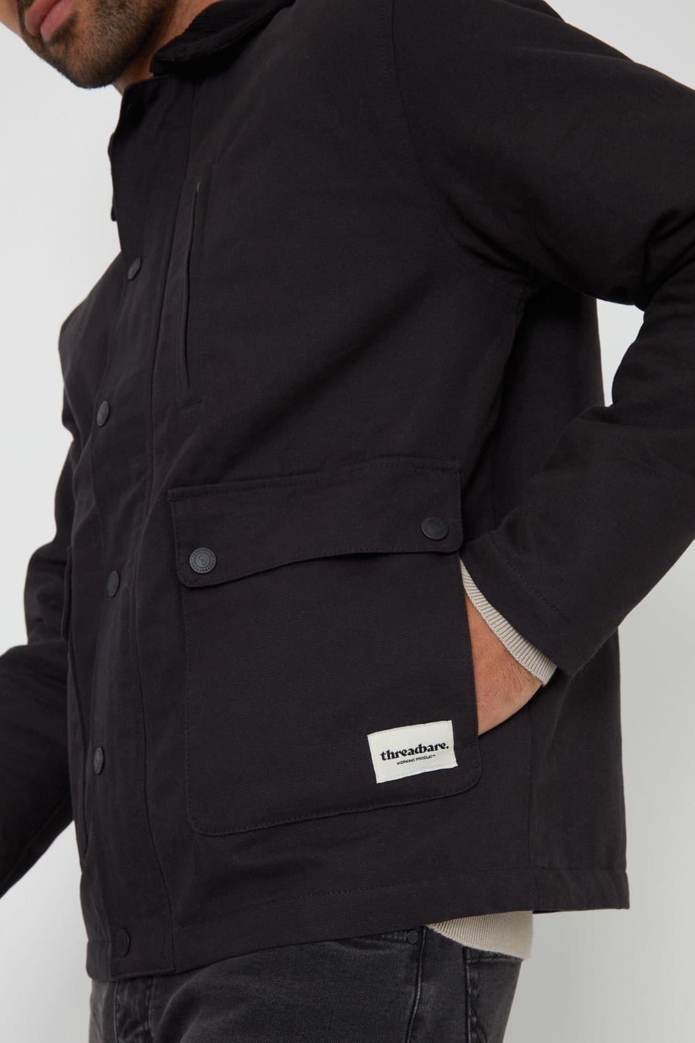 Threadbare Threadbare Men's 'Frawley' Cotton Twill Lightweight Jacket in Black - 4