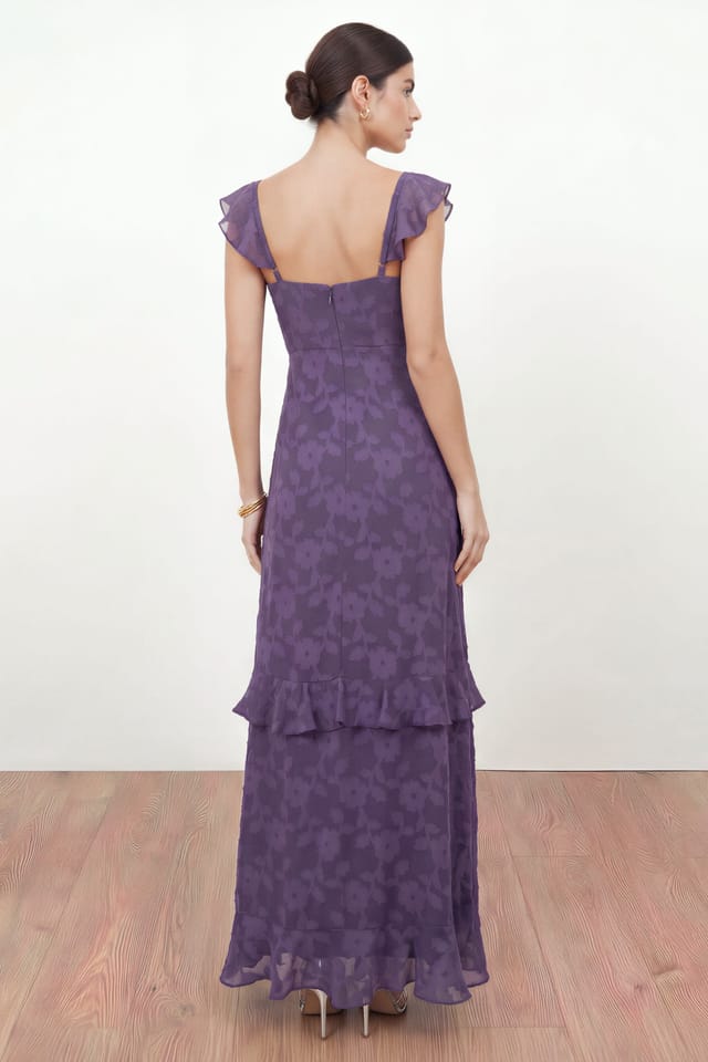 Anaya with Love Anaya with Love Women's Floral Burnout Ruffle Maxi Dress in Purple - 2